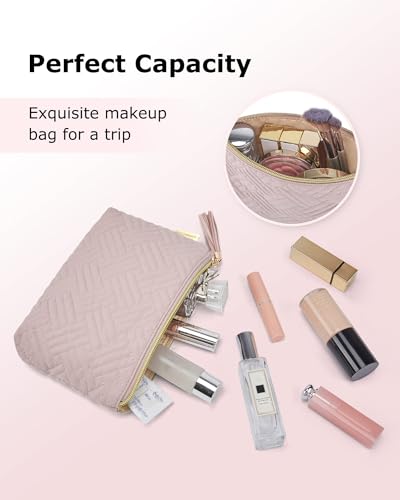 BAGSMART Small Makeup Bag for Women, Quilted Cosmetic Pouch