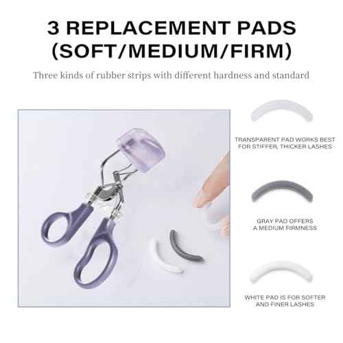 Eyelash Curler w/3 Replacement Pads (Soft/Medium/Firm) - Professional Lash Curler for Natural, Fake, Curly or Straight Lashes, Includes Protective Cover