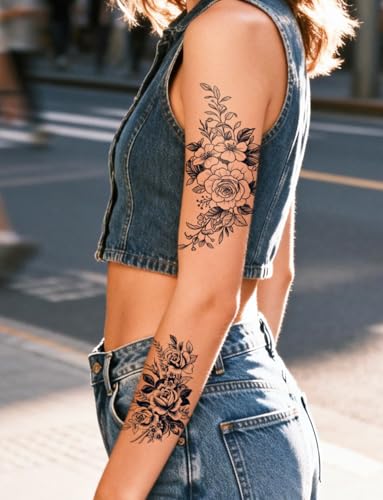 Semi-Permanent Tattoo Sheets for Women - Waterproof Floral
