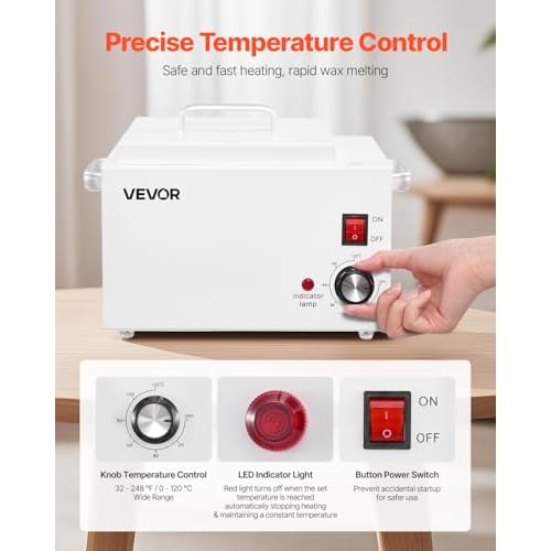 VEVOR Single Wax Warmer, 3000ML 300W Professional Wax Warmer for Hair Removal, 32 ¢µ- 248 ¢µ Adjustable & Non-Stick Waxing Heater Pot with 100PCS Waxing Sticks for Home Use, Beauty Salon, Spa