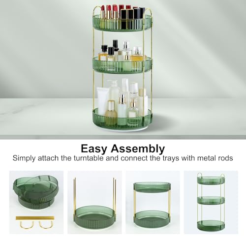 Dark Green 3-Tier Rotating Makeup Organizer for Vanity & Bathroom