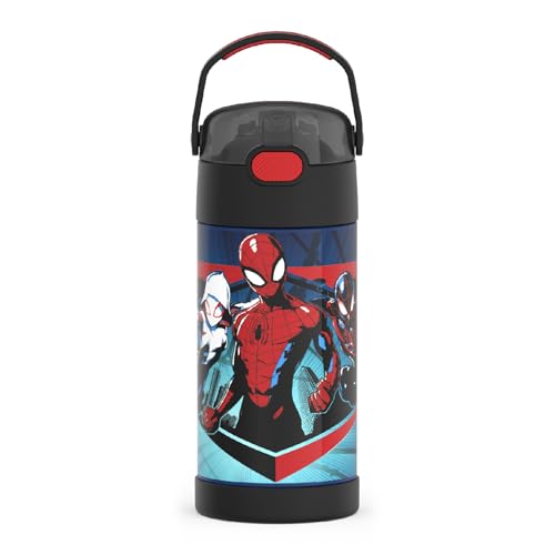 THERMOS FUNTAINER Water Bottle with Straw - 12 Ounce, Spider-Man - Kids Stainless Steel Vacuum Insulated Water Bottle with Lid