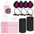 Geetery 72 Pcs Breast Cancer Awareness Gifts Set for Women Compact Folding Mirrors, Pink Ribbon Bracelets, Organza Bags for Breast Cancer Charity Event Survivor Campaign Party Accessories(Black Pink)