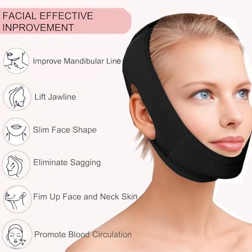 MASIKA V-Line Mask, Chin Strap for Sleeping,Chin Strap for Women,Jaw Exerciser,Jawline Shaper,Jaw Strap,Double chin strap,Jawline Shaper,Reusable chin stra,Black