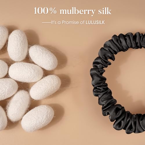 LULUSILK Small 100% Mulberry Silk Hair Scrunchies for Thin Hair, 3-Pack