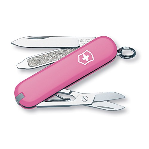 Victorinox Classic SD Swiss Army Knife, Compact, 7 Functions, Swiss Made Pocket Knife with Small Blade, Screwdriver and Key Ring - Cherry Blossom (Pink)