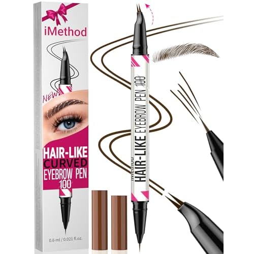 iMethod Curved Eyebrow Pen - Eyebrow Pencil, Brow Pencil 2-in-1 Dual-Ended Microblading Eyebrow Pen with Curved Tip and Precise Brush-Tip for Natural Hair-Like Brows, Last All-Day, Dark Brown