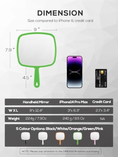 BEFUI Green 12.4x9 Inch Handheld Shower Mirror, Wide View & HD Reflection