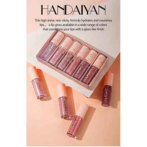 6PCS Lip Oil Light Lipgloss Set, Moisturizing Hydrating Lip Glow Oil Lip Gloss Kit High Shine Lip Plumping Glass Finish Liquid Lipstick for Women (Set A)