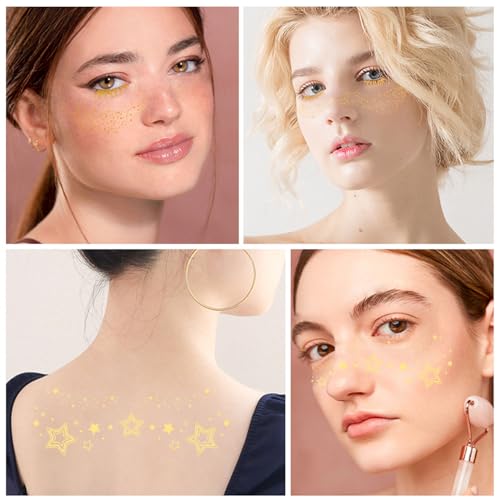 10 Pcs Gold Glitter Stars Temporary Face Tattoos - Waterproof