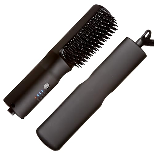 Red by Kiss 2-in-1 Ionic Hair Straightener Brush with Ceramic Coating, Adjustable Temp, Auto Shut Off, Skin Protector Bristles & 360¡Æ Swivel Cord, Smooth & Style in Few Strokes