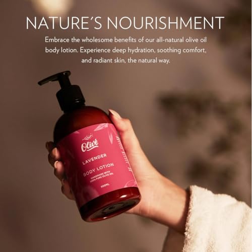 100% Pure Olive Oil Body Lotion with Lavender Scent ? Made with Natural Ingredients | Gentle Hydration & Nourishing Care for Soft, Smooth, Healthy-Looking Skin | 500ml Pump Bottle