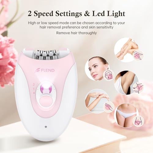 Epilator, Epilators Hair Removal for Women - 2-Speed Epilator with Massage Pad, Rechargeable LED Hair Removal Device for Face/Bikini/Arms/Legs/