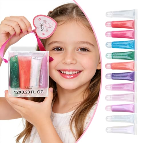 M&U Glitter Lip Gloss Set 12pc with Case - Kids Makeup