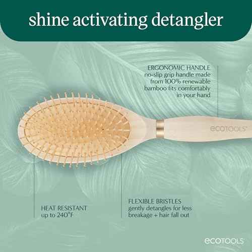 EcoTools Shine Activating Detangler Hairbrush, Brush For Wet Or Dry Hair, Gently Detangle & Style Hair, Heat Safe Paddle Brush, Flexible Bristles, Renewable Bamboo, Vegan & Cruelty-Free, 1 Count
