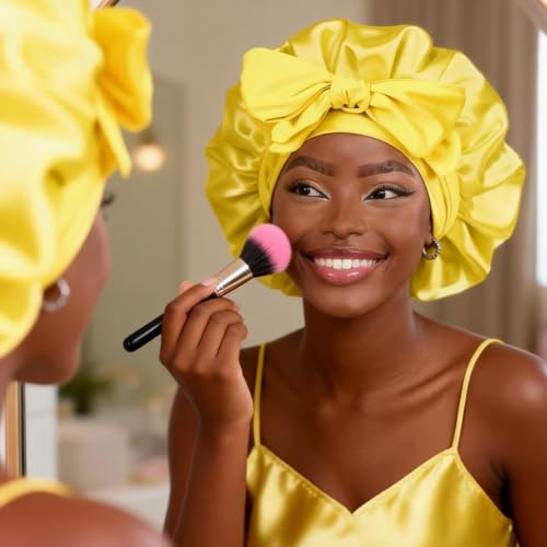YANIBEST Yellow Adjustable Silk Bonnet for Sleeping Women - Double Layer Satin Frizz Control