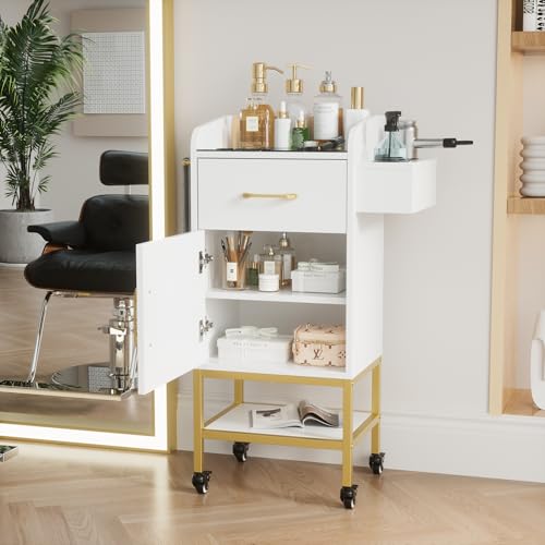 TOVRON Glass Top Salon Trolley Cart with Storage & Lockable Wheels