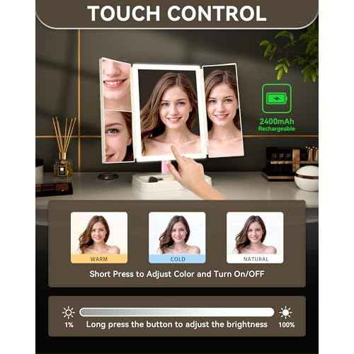 2 Pack for Mom Makeup Mirror Vanity Mirror with Lights, 14.4" L x 9.1" W Rechargeable Lighted Mirror with 1X 2X, 3X, Magnification