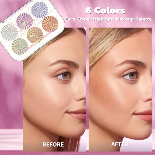 6 Color Face Cheek Highlighter Makeup Palette Shimmer Glitter Iridescent Multichrome Holographic Eyeshadow Palette Purple Rainbow Glitter Highlighter Makeup Highlight And Contour Eye Makeup