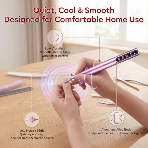 Cordless Nail Drill for Beginners - 25000RPM E-File Kit, Pink