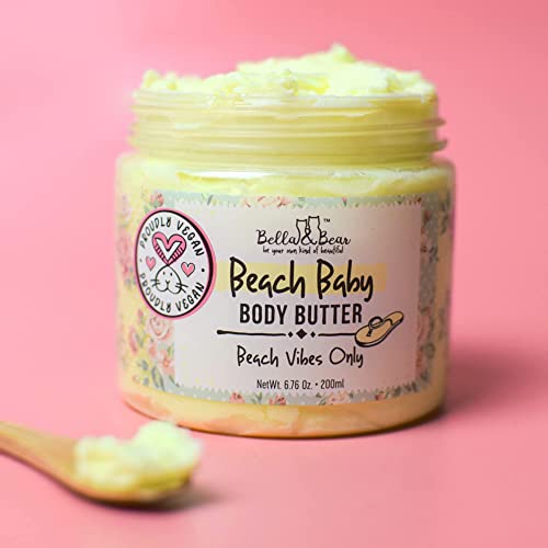 Bella and Bear Beach Baby Body Butter - Moisturizing Shea Cream for Women - Vegan, Cruelty& Oil-Free - Helps Prevents Pregnancy Stretch Marks 6.76-oz