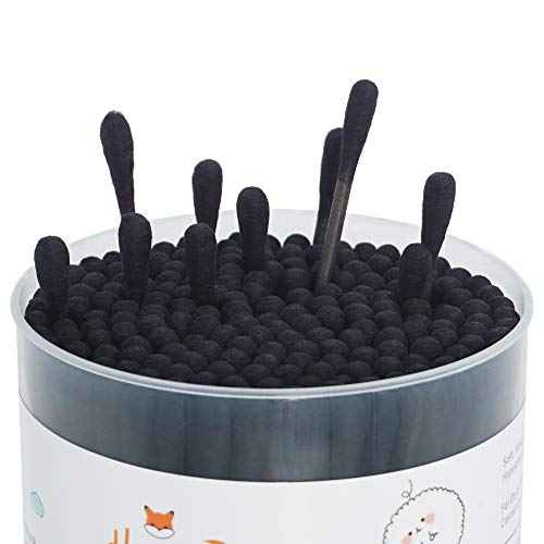 Black Cotton Swabs Spiral - 800 Count Organic Cotton Buds Double Side Tightly Wrapped Charcoal Cotton Tips Paper Stick Soft Gentle Lint-Free Cruelty-Free Goth Bathroom, Round & Spiral (Black)
