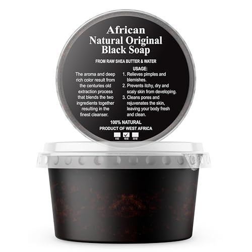 HERBOGANIC Raw African Black Soap Paste 16 oz - 100% pure natural Product of Ghana with benefits of Shea Butter - black soap is great for acne, Eczema, blackheads, face, hair and body wash.