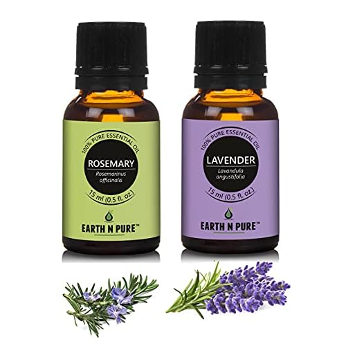 Earth N Pure Rosemary & Lavender Essential Oils | Pack of 2 (15 ml Each) | 100% Pure, Undiluted, Natural and Therapeutic Grade - Perfect for Aromatherapy, Skin Therapy & More