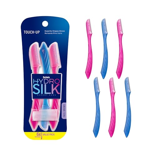 Schick Hydro Silk Touch-Up Dermaplaning Tool with Precision Cover, 6ct | Dermaplane Razor, Face Razors for Women, Eyebrow Razor, Facial Razor, Dermaplaning Razor, Womens Face Razor Peach Fuzz Remover