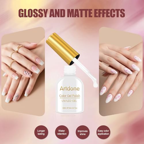 Artdone Solid Nude Gel Nail Polish Set - 6 Long-Lasting UV/LED Colors, Soak Off Manicure Kit, Matte & Gloss Finish, Home Salon Use