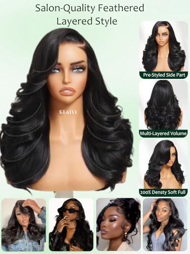 KLAIYI 13x4 Lace Front Wig Human Hair 20 Inch Side Part Loose Wave Precut