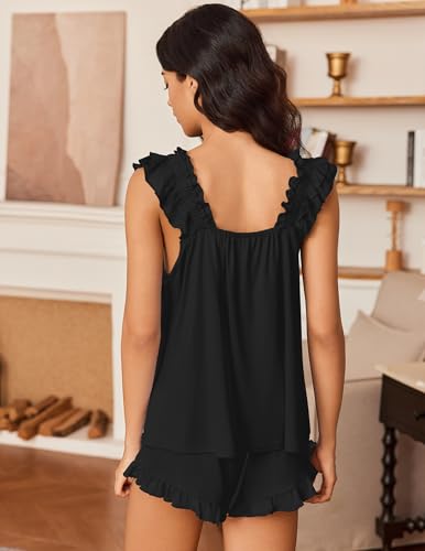 Ekouaer Women's 2-Piece Ruffle Pajama Set Soft Tank Top & Shorts