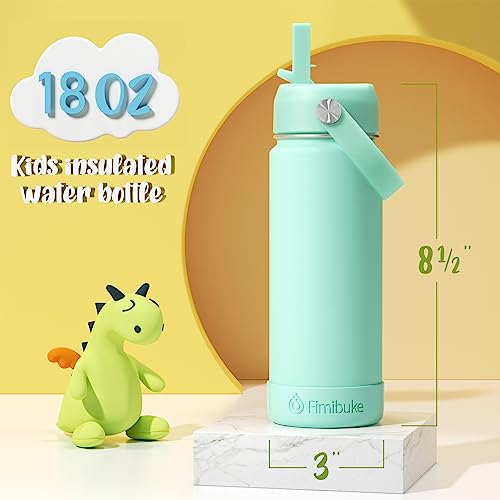 Fimibuke Kids Insulated Water Bottle - 18oz BPA-FREE 18/8 Stainless Steel Kids Cup with Straw Travel Tumbler Double Wall Vacuum Leak Proof Toddler Water Bottle for School Boys Girls(1 Pack, Mint)