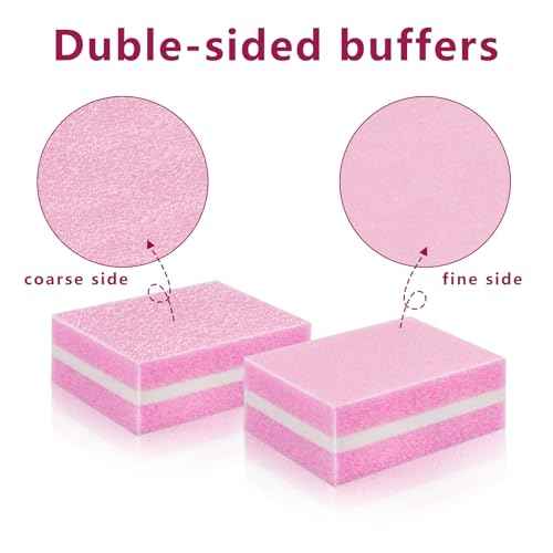 Nail Buffer Block, Dual Grit Sponge Nail File for Nail Sanding, 4 Piece Pink Manicure Tools for Nail Sanding and Manicure, Ideal for Nail Salons and Home Use