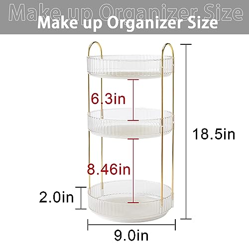 Rotating Makeup Organizer for Vanity, Large Capacity Skincare Perfume Storage, Bathroom Counter Organizer, 360 Spinning Cosmetic Dresser Countertop Organizers (Clear, 3 Tier)
