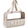 Seersucker Makeup Bag with Chenille Letter & Handle, 11.8"