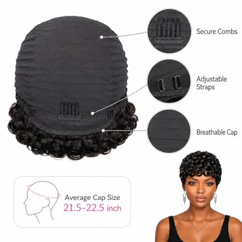 Glueless Pixie Cut Wig for Black Women - 100% Virgin Human Hair