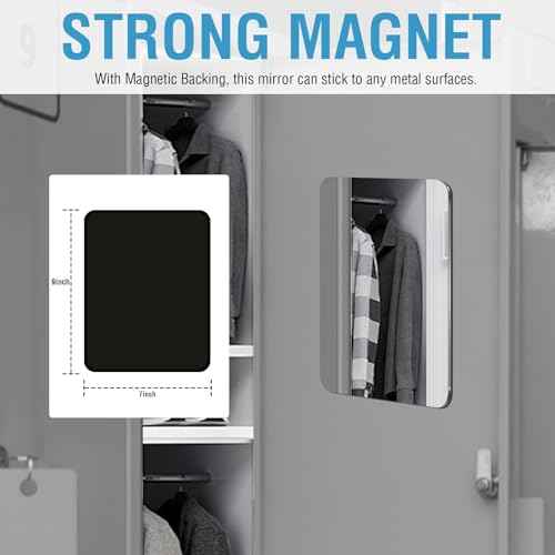 Magnetic Locker Mirror | 7x9in Acrylic - Unbreakable | Sleek Frameless | Glassless Safety Kids Mirror with Rounded Corners | Strong Back Magnet for School Lockers, Refrigerators, Offices & Toolboxes.