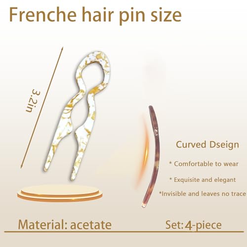 Prestige French Hair Pins - 4 PCS Tortoise Shell Styling Pins for Updos