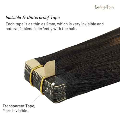 Tape in Hair Extensions Human Hair, 24 inch Natural Black Mixed Chestnut Brown Tape in Human Hair Extensions Lashey Straight Remy Hair Extensions Tape in 20pcs 50g