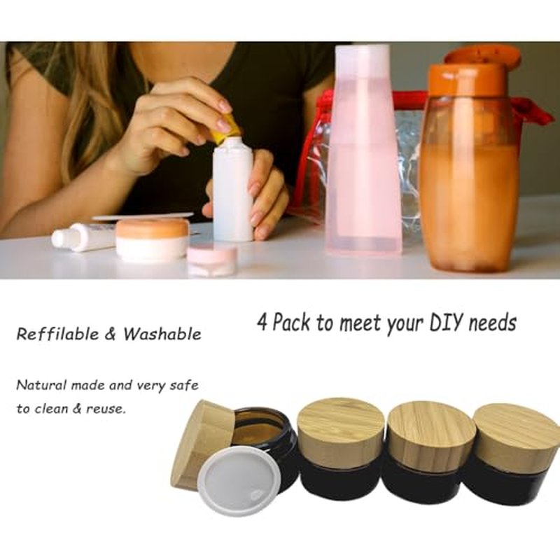 30ml Frosted Glass Cosmetic Jar 4-Pack with Bamboo Lids