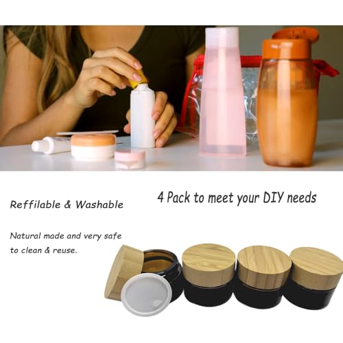 30ml Frosted Glass Cosmetic Jar 4-Pack with Bamboo Lids