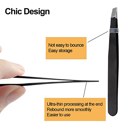Eyebrow Tweezers Set, 10 Pieces Stainless Steel Tweezers Slant Tip Tweezers Facial Hair Eyebrow Precision Tweezers for Women and Men (Black)