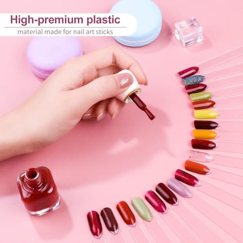Nail Color Swatches Sticks with Ring, 50Pcs Clear Fan Shape Nail Art Polish Display Tips with Number Stickers False Nail Sample Sticks, Transparent nail Practice-Tips for Manicure
