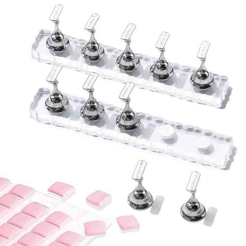 BQAN 2 Set Nail Holder for Painting Nails, Transparent Acrylic Nail Stand for Press on / Fake Nail Tips Training / Nails Display with 96 Pcs Reusable Adhesive Putty (Clear)