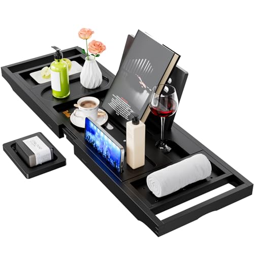 Bamboo Bathtub Caddy Tray, Expandable 28.5-41 inch