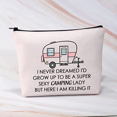 BDPWSS Camping Makeup Bag Happy Camper Cosmetic Bag Crazy Camping Lady Gift I Never Dreamed I'd Grow Up To Be a Super Sexy Camping Lady Zipper Pouch (grow camping lady)