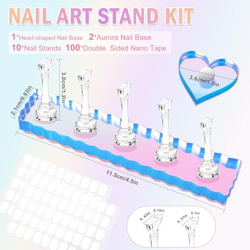 Magnetic Nail Stand Kit for Press Ons - 10 Stands with Heart Base