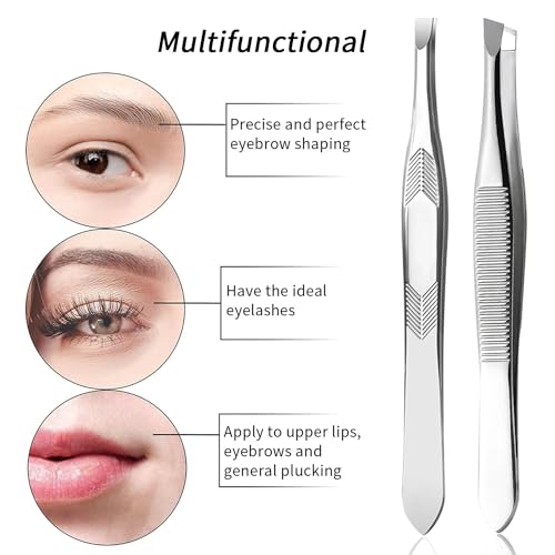 Stainless Steel Tweezers Set - Eyebrow & Facial Hair Removal (2-Pack)