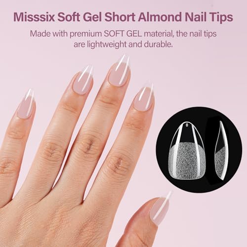 Misssix Short Almond Gel Nail Tips Kit, 216Pcs with UV Lamp